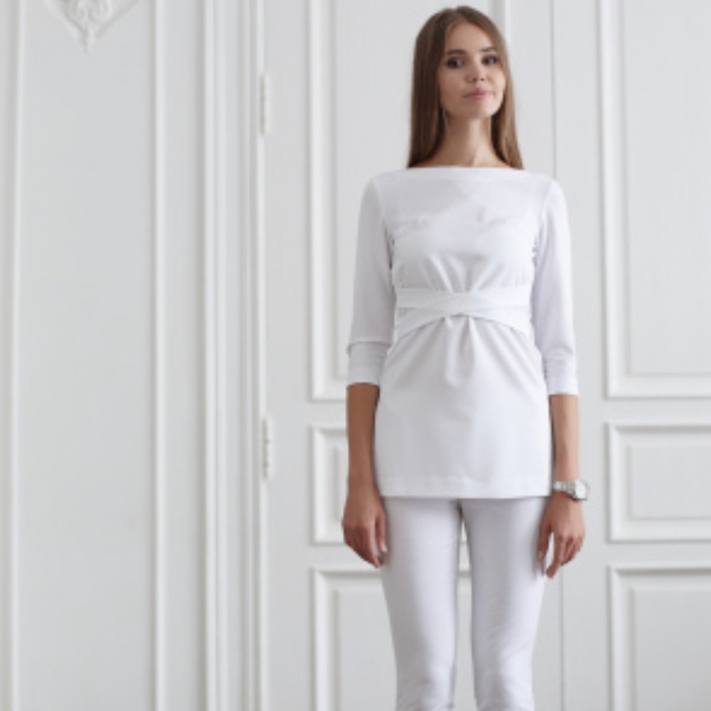 Elegant White scrub top  wrapping size XS 
European 42